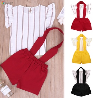 [COD] Two Piece Short-Sleeved Striped Halter Bib Pants Cotton Girl Outfit Summer Clothes