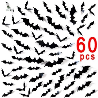12/60Pcs 3D Bat Wall Sticker Scary Halloween Home Decoration Window Decals