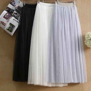 Fashion Tulle Skirts Women Summer Elastic High Waist Long Mesh Skirt Womens Tutu Maxi Pleated Skirt