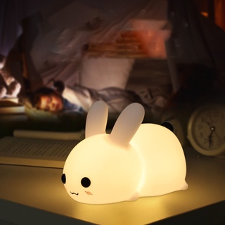 Lindo conejo LED luz de noche USB recargable Animal conejo de silicona suave de dibujos animados bebé lámpara para niños perfine