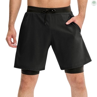Pantalones cortos deportivos 2 en 1 bolsillo elástico transpirable baloncesto correr Fitness atleta gimnasio pantalones cortos