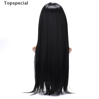 [topspecial] peluca de pelo natural recta resistente al calor sintético encaje frontal pelucas color negro. (4)