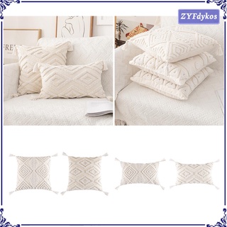 Throw Pillow Covers Woven Tufted Cotton Linen Pillowcases Tassels Couch Sofa