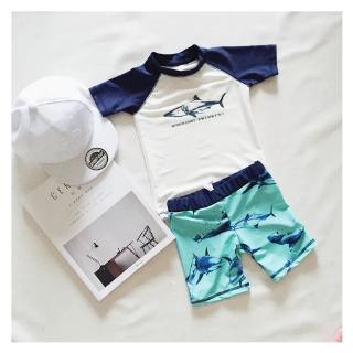 Fashionfox Baby Shark Design niños niño trajes de natación 3 piezas/set + gorra de natación gratis traje de baño (1)