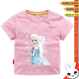 Moda Frozen 2 niñas algodón camisetas niños Elsa impreso camiseta bebé niña manga corta de dibujos animados niños camiseta Tops