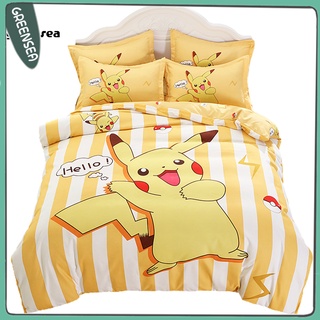 Grs_ 3/4 piezas Pikachu Doraemon - funda de almohada de algodón para cama, juego de sábanas