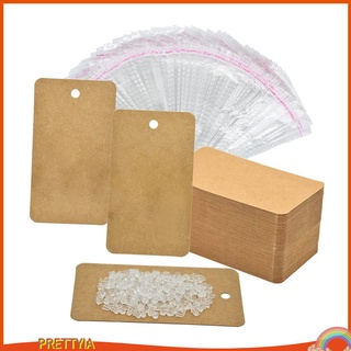 [PRETTYIA] Paquete de 300 tarjetas para pendientes, 100 etiquetas de papel Kraft en blanco con 100 pendientes, 100 bolsas de sellado automático para bricolaje, pendientes, collar de embalaje (9)