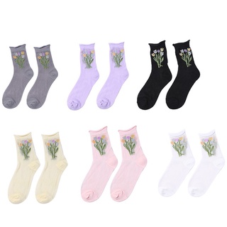 Calcetines cortos cómodos cómodos transpirables de verano Ultrafinos transparentes para absorber el sudor dulce color Floral para mujer (7)