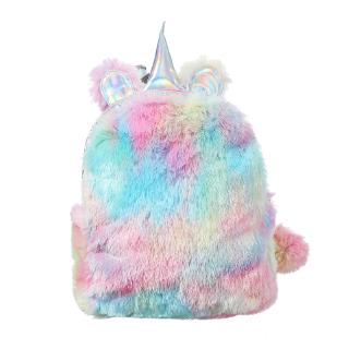 Bolso de unicornio esponjoso mochila de moda rosa suave felpa unicornio mochila