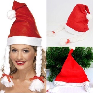 1 pc nuevos regalos de navidad mujer trenzas gorra navidad fiesta santa claus sombrero