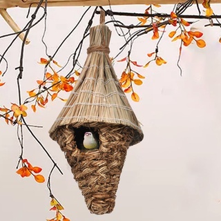 shuyuexi Hanging Nest Cone shape Easy-hanging Handmade Natural Woven Bird House for Outdoor