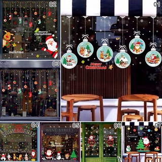 bhy Navidad Habitación Puerta Tienda Ventana Cristal Escena Diseño Santa Claus Alce Copo De Nieve Pegatinas De Pared
