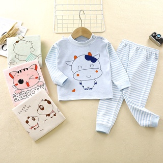 Ready Stock Top+Pant 100% Cotton Sleepwear Kids Pyjamas Suit Baby Long Sleeve Long pant Kids Baby Baju Tidur Sleepsuit