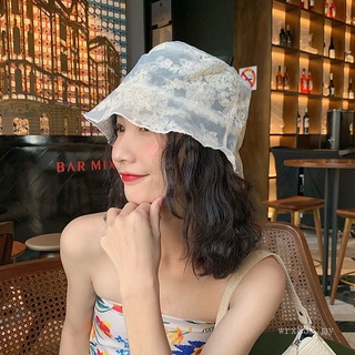 Lace bucket hat women's Korean-style fashionable all-match summer thin flower cutout Sun Hat sun protection sun hat