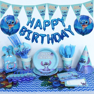 Softcloud Disney Lilo & Stitch Tema Fiesta De Cumpleaños Suministros Decoración Conjunto De Banner Taza Placa Tarta Tablewar Globo
