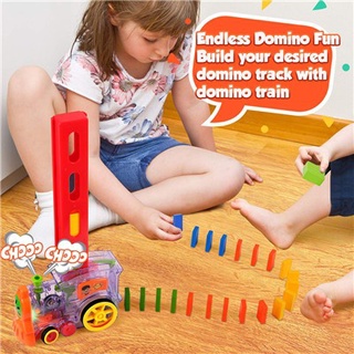 Juego de 80 piezas de Domino Train, modelo de tren de Domino Rally con luces y sonidos, juguetes de construcción y apilamiento, juego de apiladores regalos creativos para 3 4 5 6 7 años niños, niñas, niños