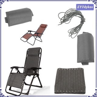 plegable reclinable de tela + cojín de cabeza + juego de encaje para tumbona al aire libre patio (9)