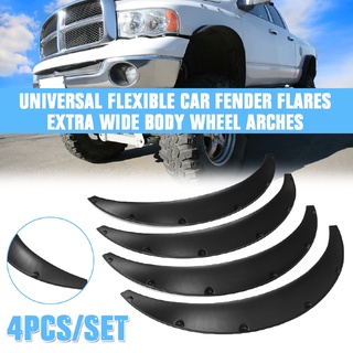 FENDER 4 piezas universal guardabarros de coche llamaradas flexible cuerpo rueda arcos extra ancho negro