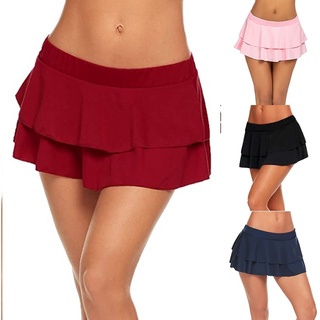 Summer ladies fashion pleated mini skirt solid color ruffled underwear skirt
