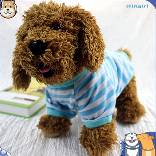 Sg--Primavera verano poliéster transpirable raya O cuello perro cachorro chaleco camisa ropa para mascotas