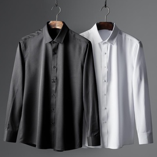 [shengwofu.cl]spot goods primavera y otoño nuevo de alta gama de negocios ropa formal de moda casual delgado negro camisa no plancha pura blanco manga larga camisa para hombres