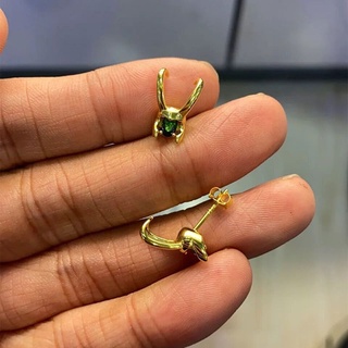 ZJJ New Stylish Earrings Gold Color Metal Helmet Green Artificial Crystal Gemstone Loki Helmet Shape Female Stud Earrings (5)