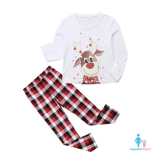 [Más Bajo] Pajamas Conjunto De Manga Larga Traje De Navidad Alce Impresión Hogar Ropa Pijamas De