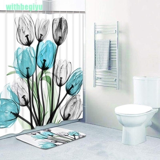 [Ine] set De Cortina De ducha De Poliéster impermeable con tulipanes Para decoración De baño
