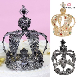 Retro European-style Alloy Crown Hollow Lace Designs with Faux Crystal Cake Topper for Party Cake Decorating Baking Ornaments