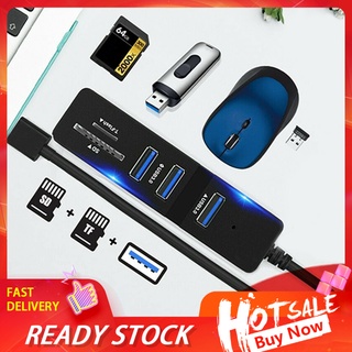 GO Portable USB 3.0 Hub 3 Ports Micro-SD Reader with LED Light Indication Accessory