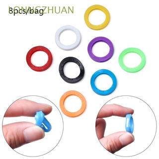 lonngzhuan 8pc/set moda topper titular de la llave de silicona caso de la llave de la llave cubre elástico hueco bolsa organizador de colores aleatorios llavero anillos