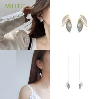 MILITIE Korean Style Leaf Stud Earrings Alloy Jewelry Accessories Ear Studs Women Fashion Grey Leaf Ins Style Leaf Ear Thread