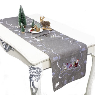 ✰Tm★Mantel de navidad Santa Claus bordado camino de mesa fiesta hogar comedor decoración de mesa (4)