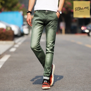 Skinny Jeans Hombres Elástico Casual Biker Verde Denim Pantalones Vaqueros Slim Fit Negro Azul