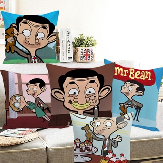 [Pillowcase] Mr.bean dibujos animados comedia maestro personaje impresión de cuero sofá cama/cama/coche melocotón cuero funda de almohada 45*45cm