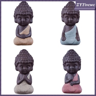 4 piezas menos estatuas de buda imitación monje figuritas para casa oficina casa de té