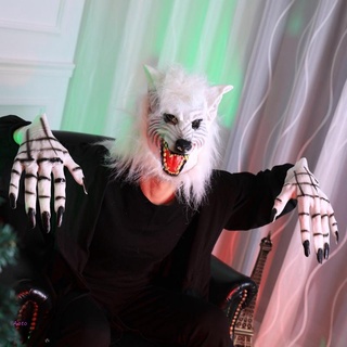 AOTO Halloween Hombre Lobo Disfraz Fiesta Cosplay Garras Guantes Horror Cabeza Máscara Conjunto