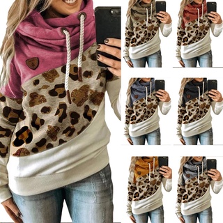 [HORI] Mujer manga larga leopardo sudadera con capucha suéter jersey camiseta Casual sudadera Tops&nuevo