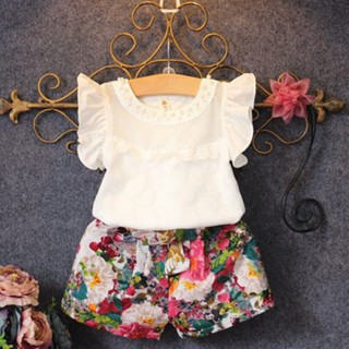 conjunto de ropa floral para niñas, camiseta sin mangas, pantalones cortos, 2 piezas
