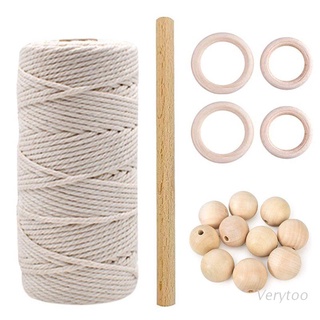 cuerda de algodón natural muy macramé m con anillo de madera palo de madera para bricolaje mordedor de macramé kit de colgar en la pared