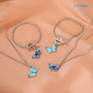 CL--Women Fashion Gradient Butterfly Necklace Bracelet Clavicle Chain Jewelry Gift