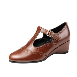 Solo zapatos de las mujeres del dedo del pie redondo thi tacón mocasín zapatos de cuña tacón pequeño zapatos de cuero (6)