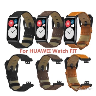 INM Durable Retro PU Leather Wristband Watch Band Wrist Strap For-Huawei Watch Fit Smart Wristband Accessories