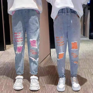 Niñas jeans 2021 primavera y otoño niñas estilo extranjero pantalones sueltos, niños grandes [2021] (7)
