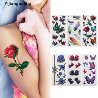 yijiangnanhg temporal tatuaje pegatina de arte corporal 3d mariposa rosa pluma tatuaje impermeable caliente