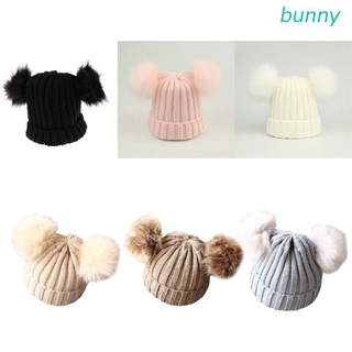 bunny invierno niños invierno punto gorro de lana con doble piel sintética pompón orejas (6 colores)