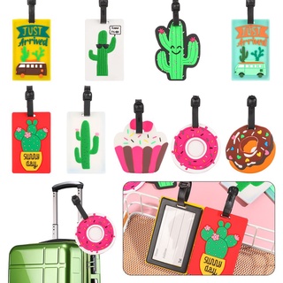 desion portátil etiqueta de equipaje anti-perdida accesorios de viaje etiqueta de equipaje patrón de dibujos animados creativo gel de sílice material de identificación dirección cactus estilo donut (8)