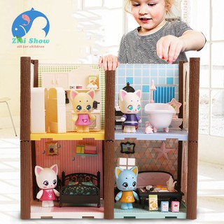 diy mini cottage muñeca gato casa muebles kits juguetes hechos a mano modelo kit de juguete de pretender niños (2)