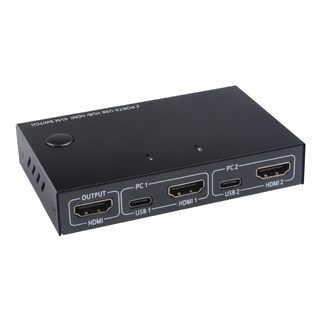 CON1 AM-KVM201CC 2 Puertos KVM Interruptor HDMI compatible Divisor 10Gbps USB HUB PC Compartir Teclado Ratón Impresora
