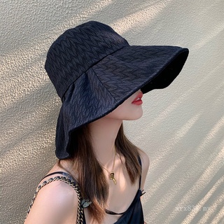 Sombrero de sol de ala grande mujer verano negro nicho plisado cubo sombrero delgado tipo protector solar protección UV sombrero de sol